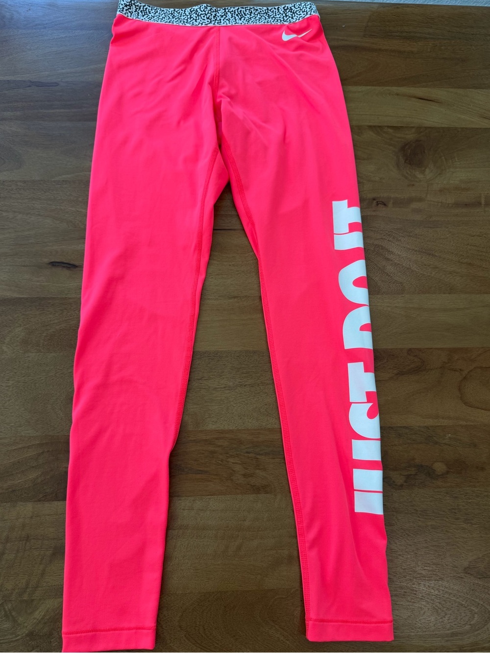 Nike Pro Dri-Fit Bright Pink Leggings w/ White 'JUST DO IT' Side Logo - Medium